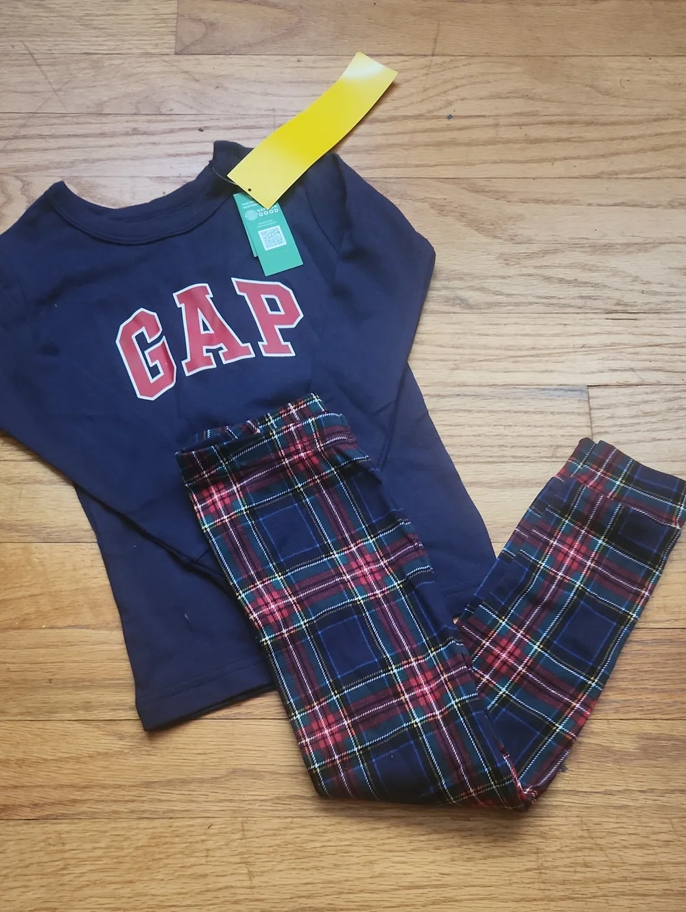 Nwt Toddler GAP Navy Top & Multicolor Plaid Pajama Set 3T 100% Cotton